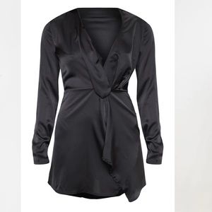 PLT Black Satin Long Sleeve Dress